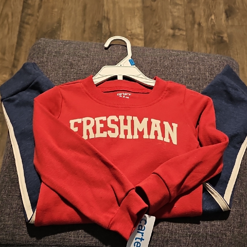 NWT Carter's 2 Piece Jogging Suit Red Freshman shirt Navy Sweatpants 24 Months